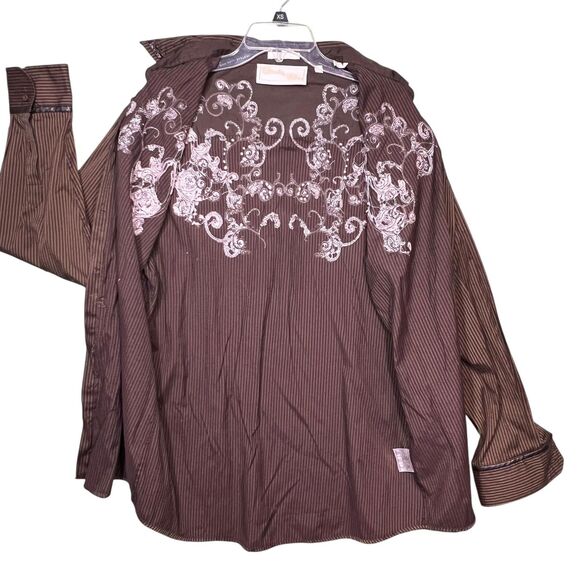 Spunky Mac Shirt Mens XL Brown Embroidered Western Pearl Snap Long Sleeve Cowboy - Picture 4 of 11